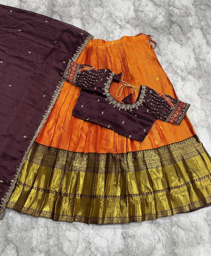 Premium Kanjivaram Silk Designer Full Stiched Lehenga Set